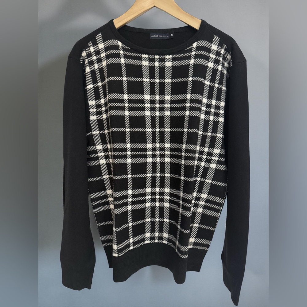 Classic Black and White Plaid Men's Cardigan